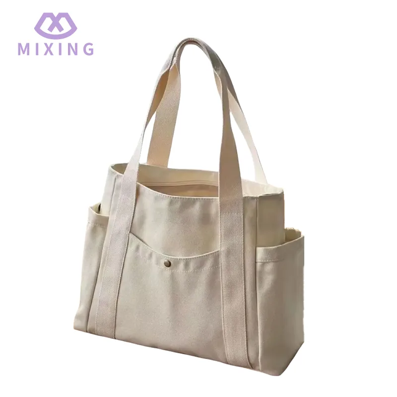 Beg tote kanvas dengan zip